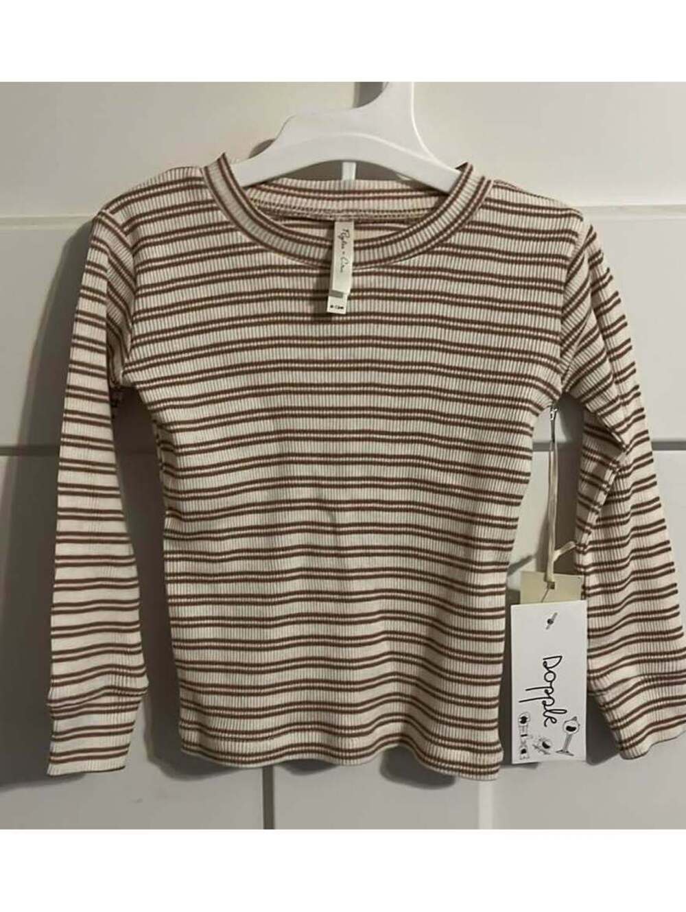 Rylee + Cru ribbed pajama top in brown/truffle stripe size 6-12M